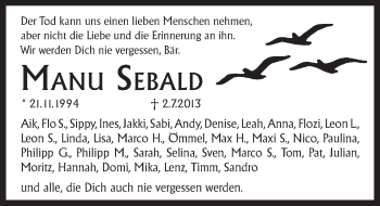 Traueranzeige von Manu Sebald von Pegnitz-Zeitung
